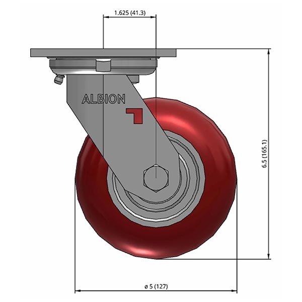 Side view drawing of caster with dimensions